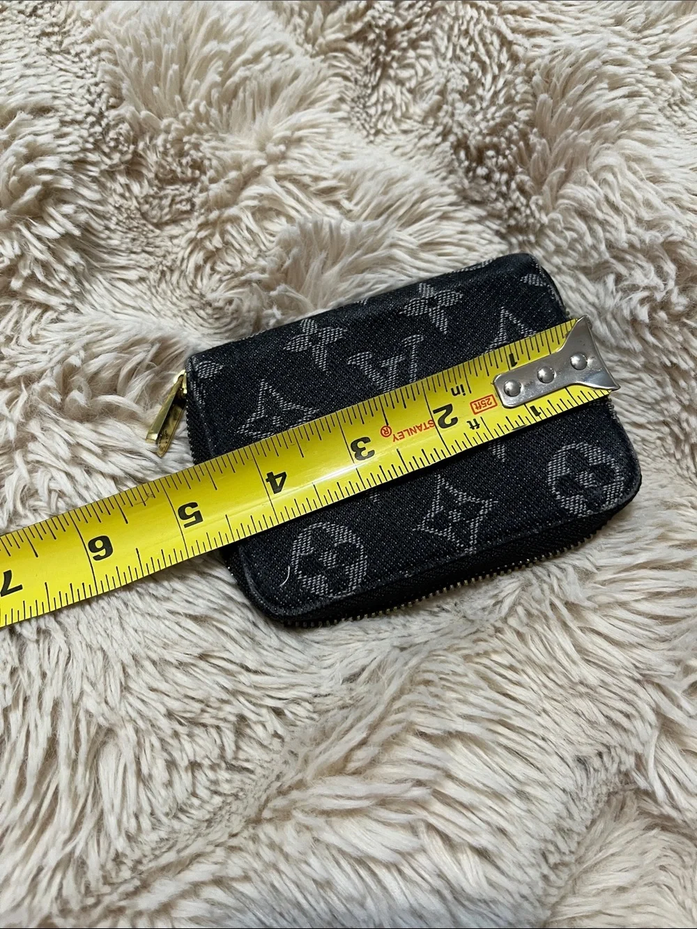 Louis Vuitton Black Monogram Denim Zip Coin Pouch with Gold Hardware